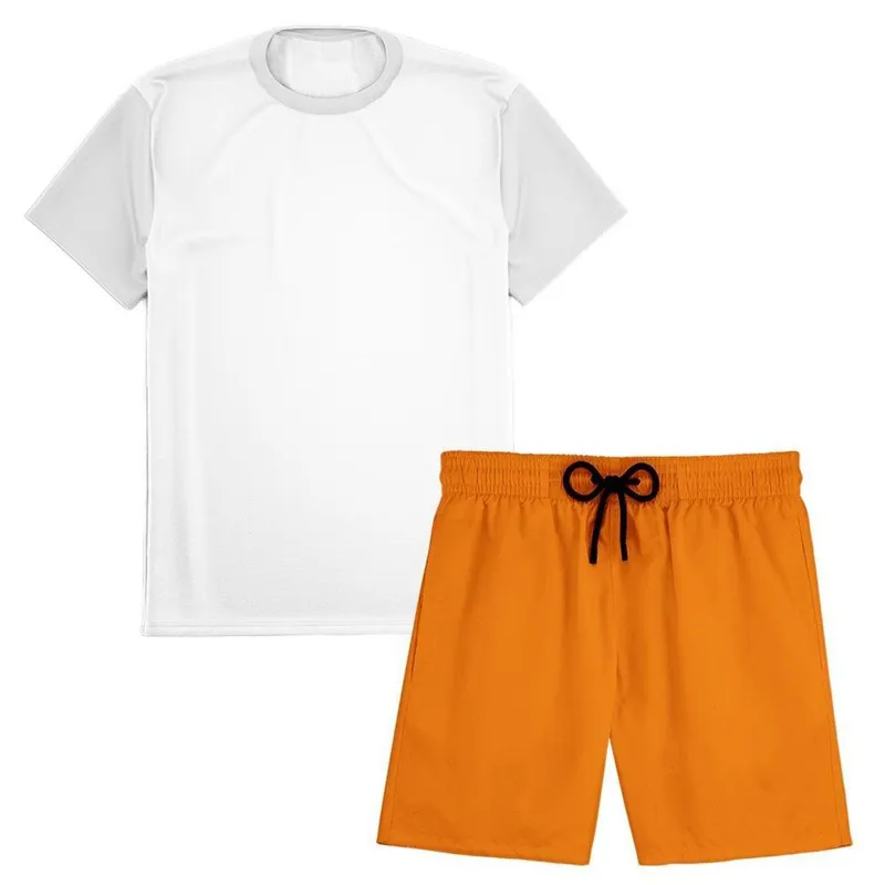 Kit Short Praia Academia Passeio Treino Laranja + Camiseta Manga Curta Masculina
