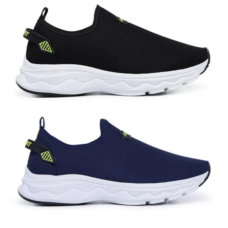 Kit 2 Tênis Slip On Meia Masculino Macio Leve Caminhada Tamanho:44;Cor: