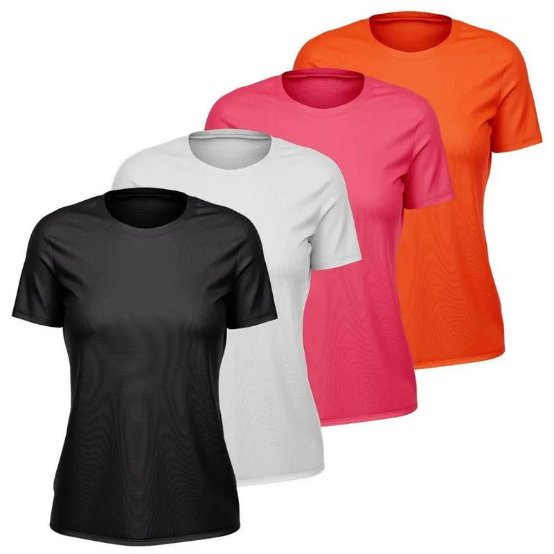 Kit 4 Camisetas Feminina Dry Manga Curta Proteção UV Slim Fit Básica Academia Treino Fitness