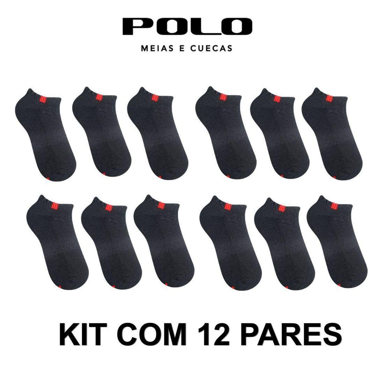 Kit 12 Pares de Meias Masculina Invisível Confort Preto