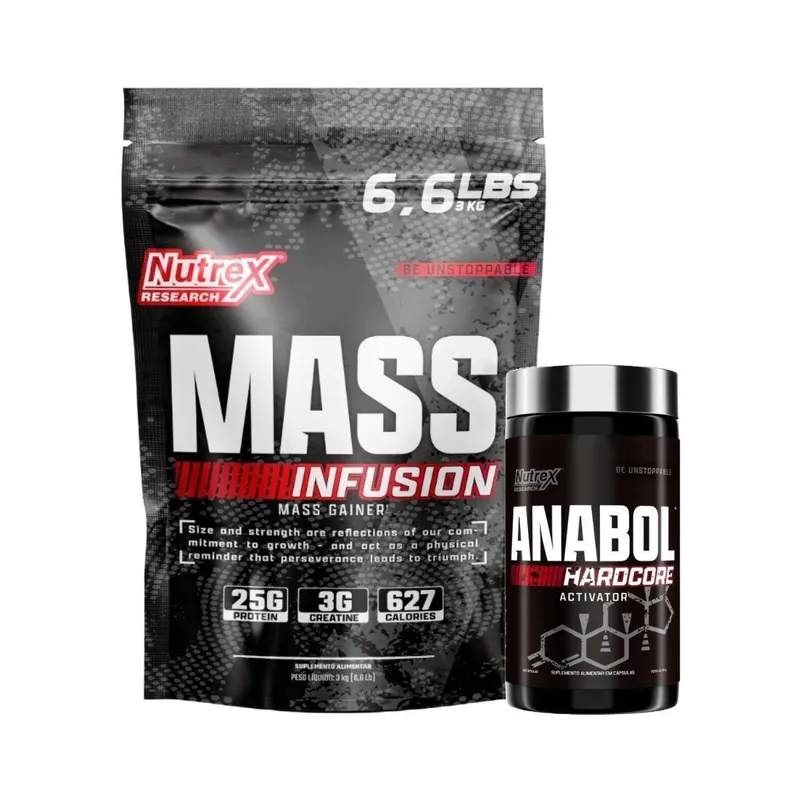 Kit Hiper Mass Infusion 3kg + Anabol Hardcore 60 Caps Nutrex