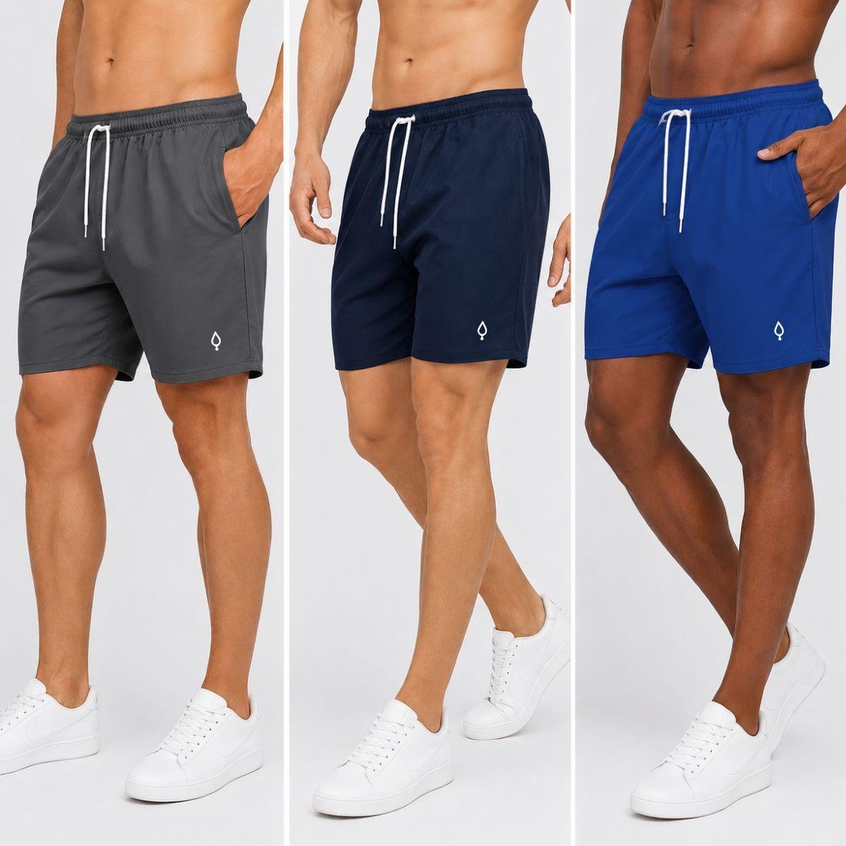 Kit 3 Shorts Praia Bermuda Masculino Básico liso em Tactel Elastano