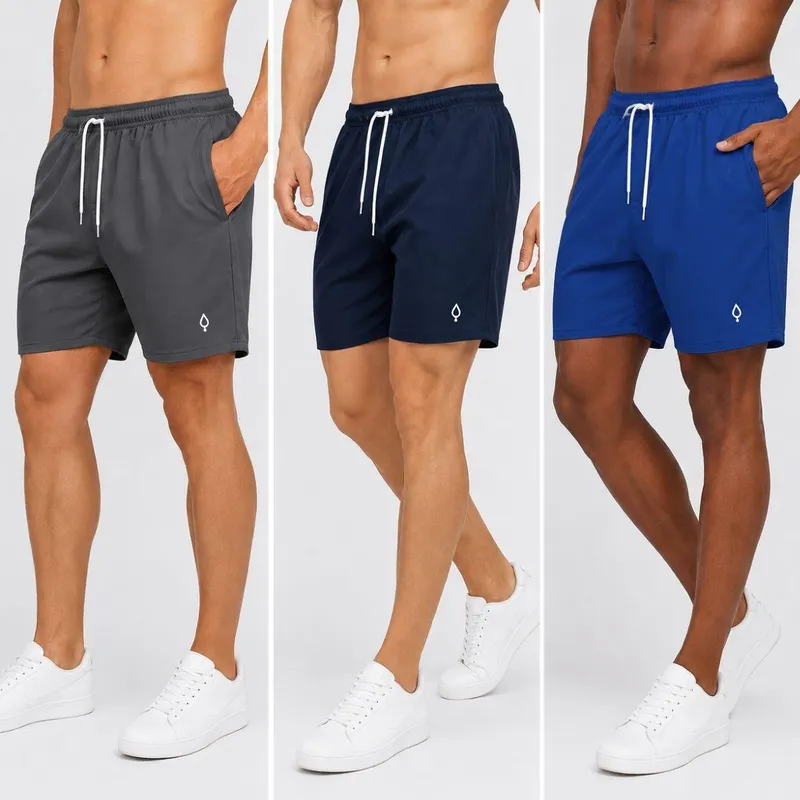 Kit 3 Shorts Praia Bermuda Masculino Básico liso em Tactel Elastano