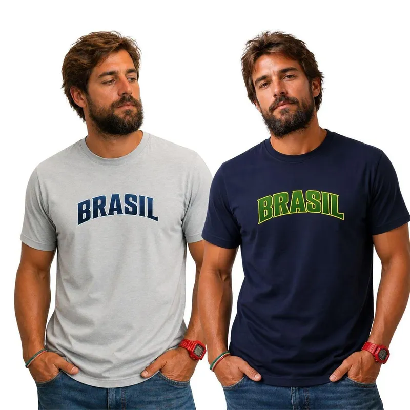 Kit 2 Camisetas Estampada Brasil Masculina Algodão Dtf Camisa Premium Original