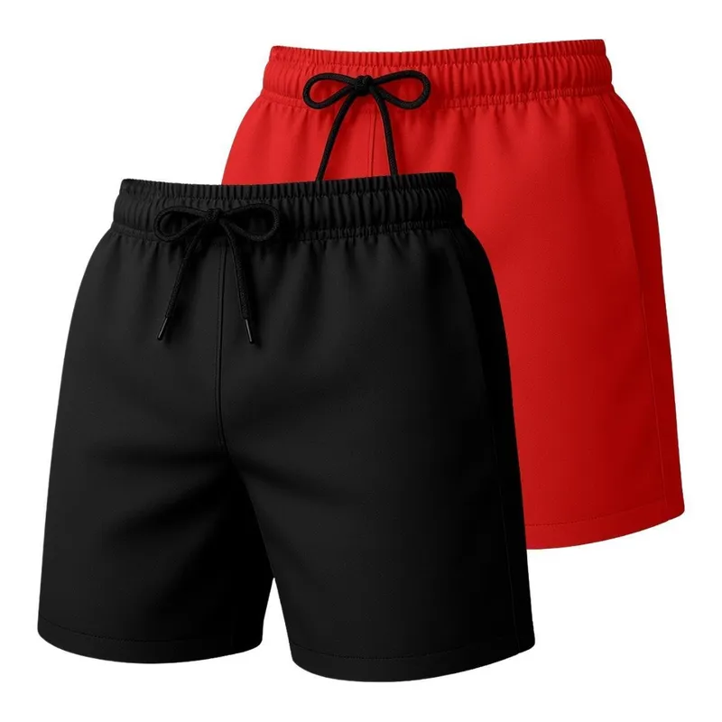 Kit 2 Bermudas Short Tactel Masculina Lisas com Bolsos e Ajuste na Cintura