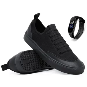 Kit Sapatênis Tênis Casual Masculino Feminino Meia Calce Fácil Elástico Sola Reta + Relógio