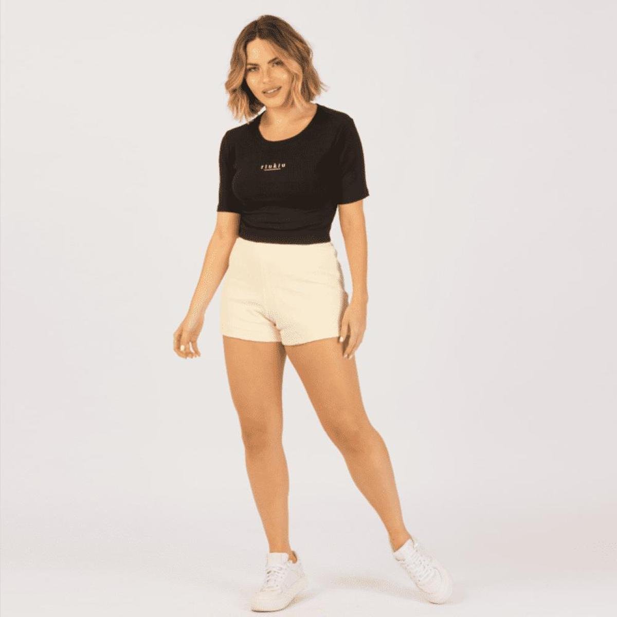 SHORTS BARRA LARGA TRICOT. RIU KIU- Off White