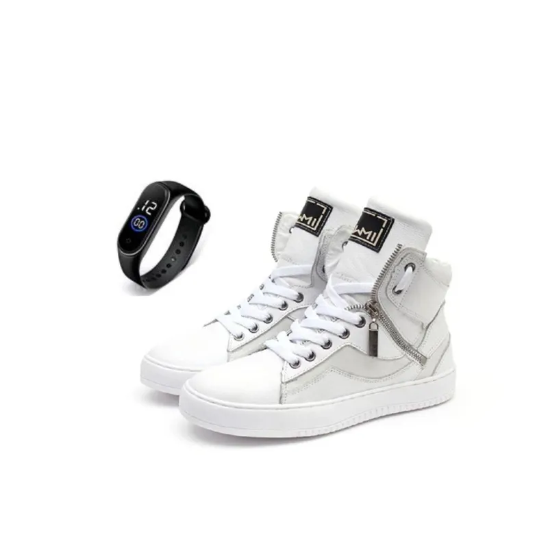 Tenis Feminino Sneaker Fitness Academia Couro com Ziper + Relógio