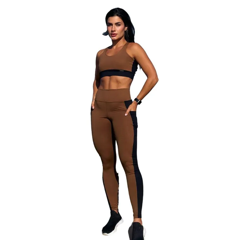 Conjunto Recorte Calça e Top Nadador Bojo Removível Upttack® Cor:;Tamanho:P - 36/38;Generô:Feminino