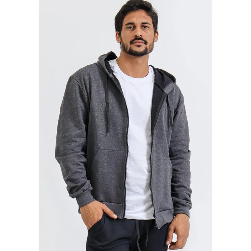 Blusa de Frio Moletom Com Zíper Aberta Capuz