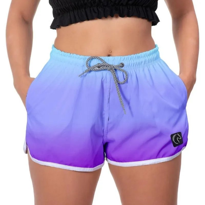 Short Feminino Azul e Casual Praia Degrade Verão Tactel