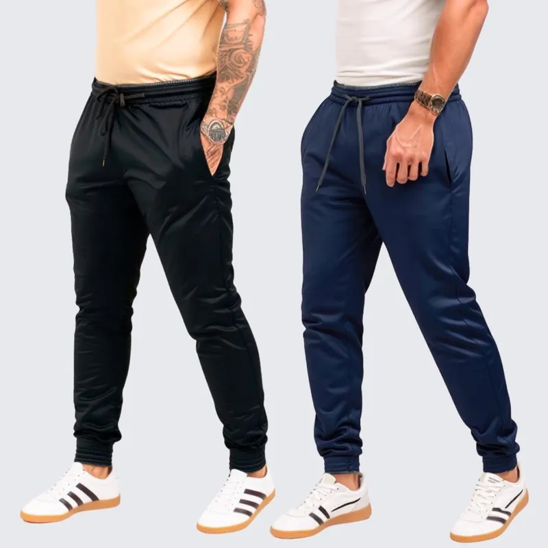 Kit 2 Calças Jogger Skinny Masculina Helanca Flanelada Casual Academia