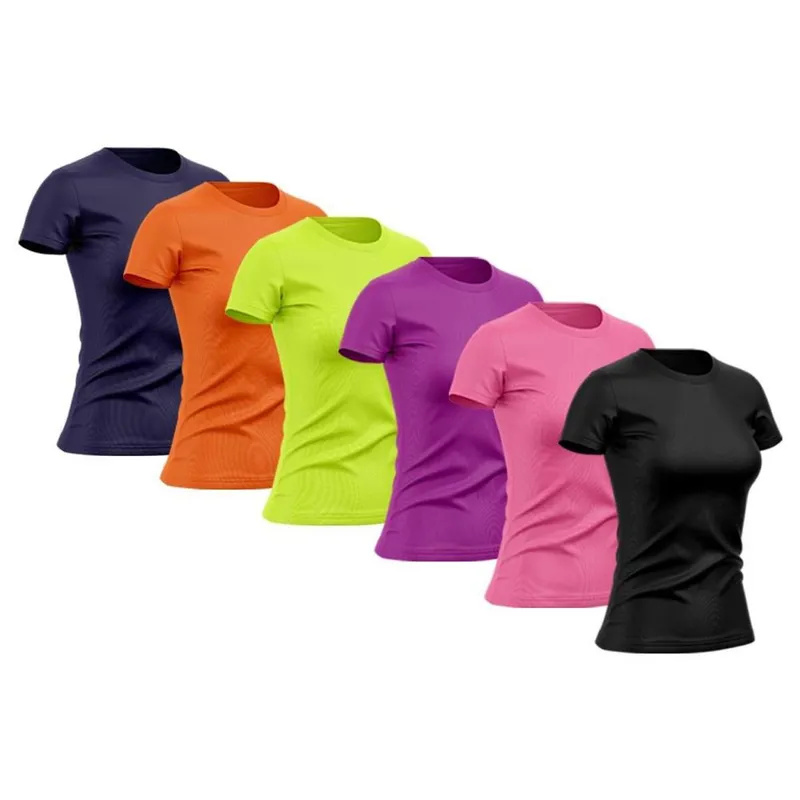 Kit 6 Camiseta Feminina Manga Curta Dry Proteção Solar UV Blusa Baby Look Academia Treino Camisetas