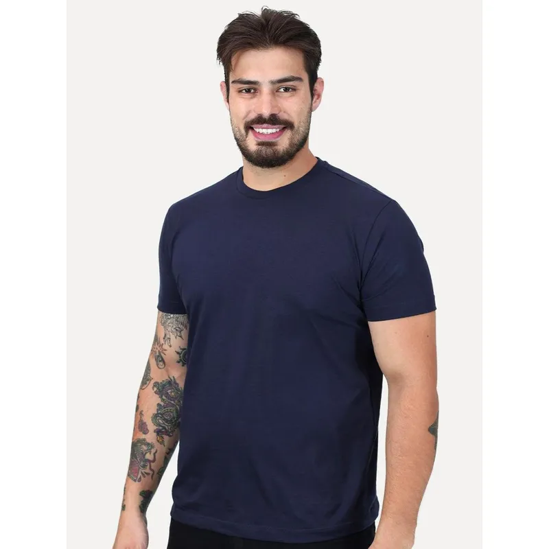 Camiseta K&J Black Masculina Slim Pima Cotton Premium Azul Marinho