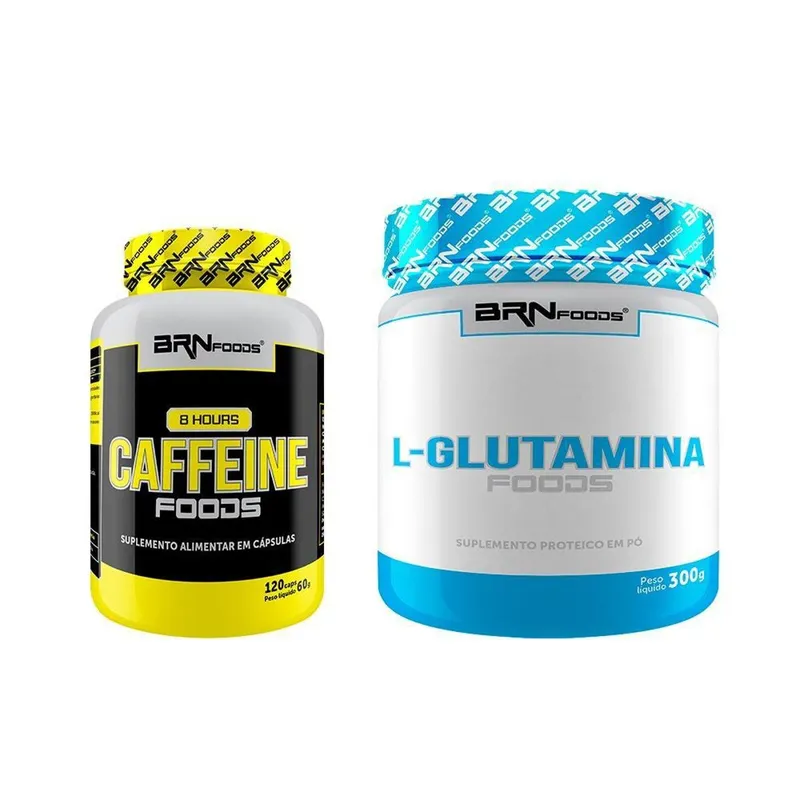 KIT - Cafeína 8 Hours Caffeine 120caps + L-Glutamina 300g - BRN Foods