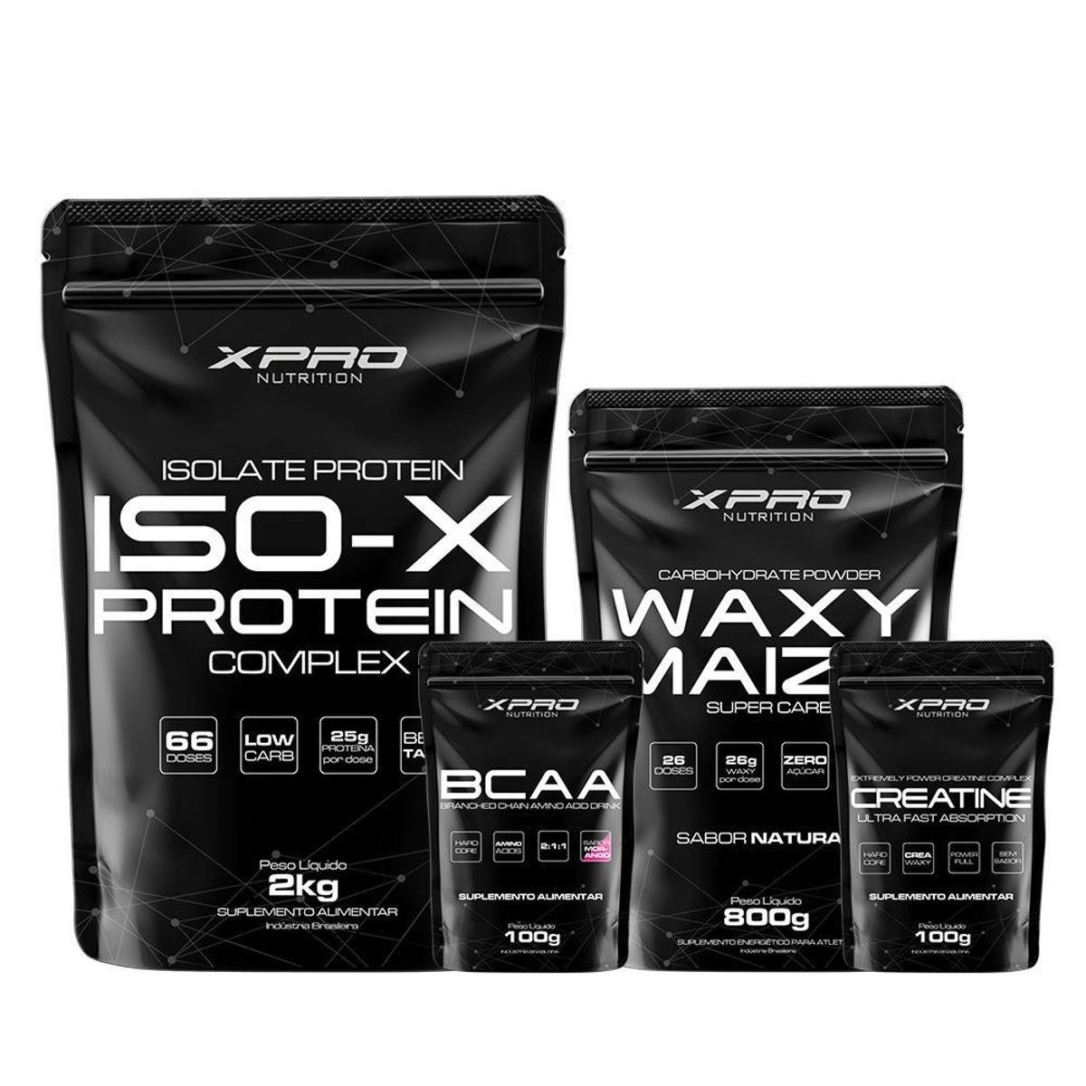 Kit Whey Iso X Protein 2Kg + Creatina 100g + BCAA 100g + Waxy Maize Super Carb 800g - XPRO Nutrition