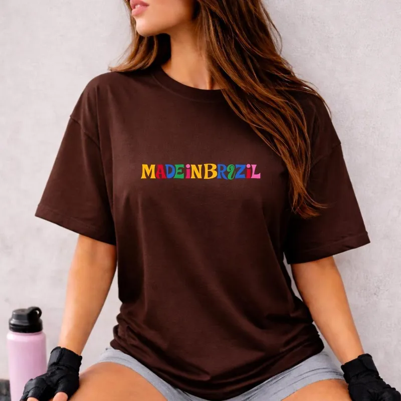 Camiseta Oversized Blusão Brasil Made In Brazil Estilosa 2026 Feminina 100 Algodão
