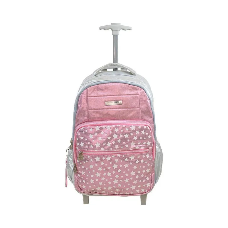 Mochila Carrinho Preto e Lilás Kids Bolso Frontal Estrelas | Seanite