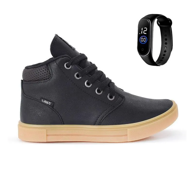 Tenis Botinha Infantil Meninos Casual Cano Alto Confortavel + Relogio