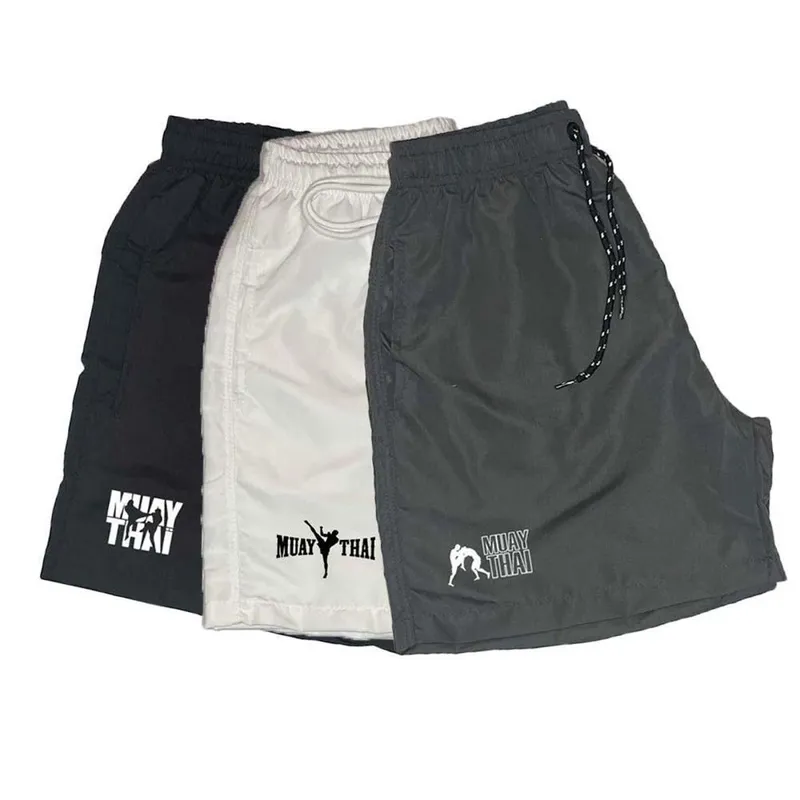 Short Tactel Masculino Cordão Muay Thai Conforto Kit 3