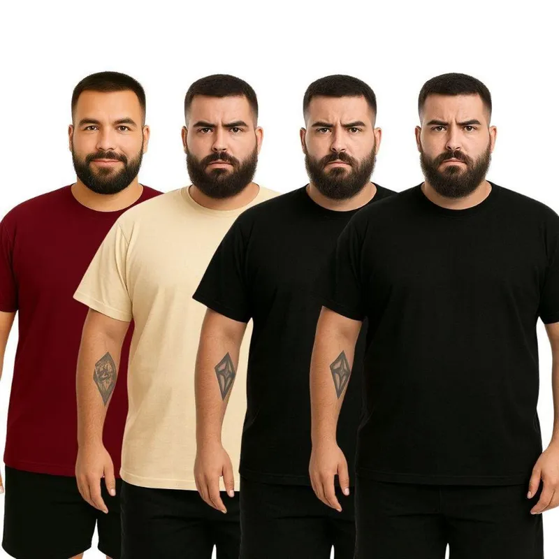 Kit 4 Camisetas Masculina Plus Size Lisa Algodão Premium