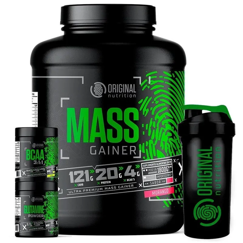 Kit Mass Gainer 1800g + BCAA + Glutamina 100g + Coqueteleira - Original Nutrition