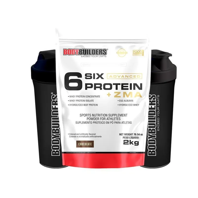 1x 6 Six Protein BodyBuilders com ZMA - 2kg + 2x Coqueteleira
