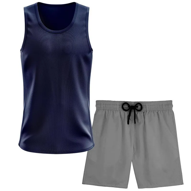 Kit Short Praia Academia Passeio Treino Cinza + Regata Masculina Lisa Básica Dry