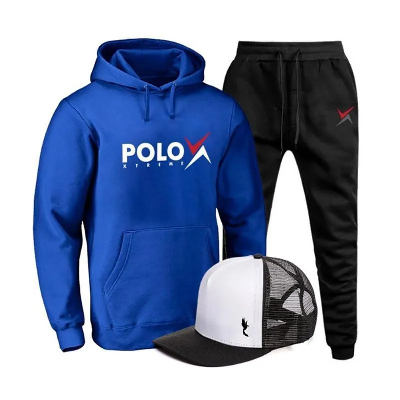 Conjunto Blusa Casaco Calça Moleton Boné Polo Extreme Confortável Royal