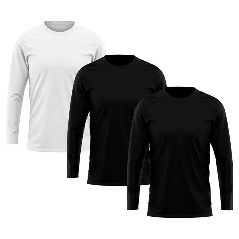 Kit 3 Camisetas Masculina Manga Longa Algodão Premium