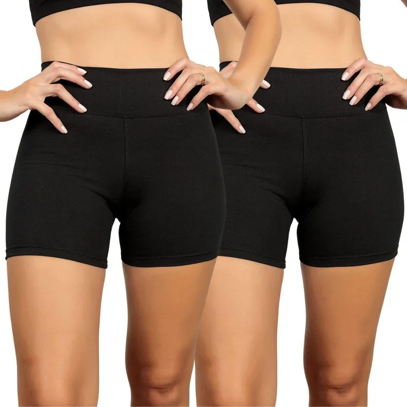 Kit 02 Shorts Legging Marenna Modas Meia Coxa Suplex Cós Alto Feminino