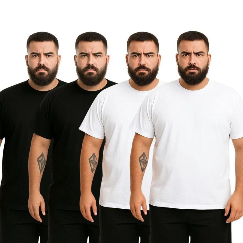 Kit 4 Camisetas Masculina Plus Size Lisa Algodão Premium