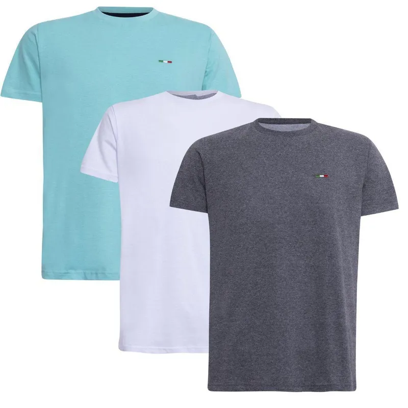 Kit 3 Peças Camisetas Básicas Masculina FMF em Algodão Premium no Estilo Clássico Bordado Itália