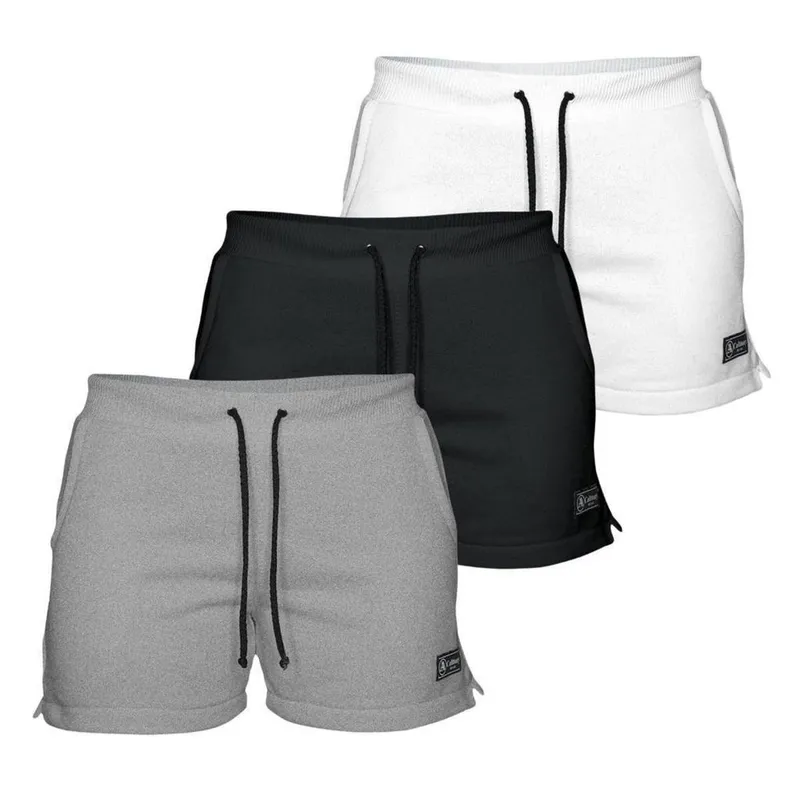 Kit 3 Shorts Moletom Feminino Com 2 Bolsos Fenda Lateral Básico Casual Treino