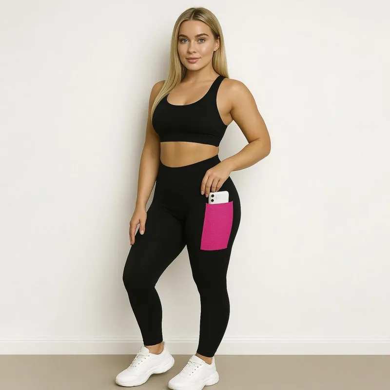 Calça Fitness Cós Alto Legging Leg Casual Treino Bolso 149