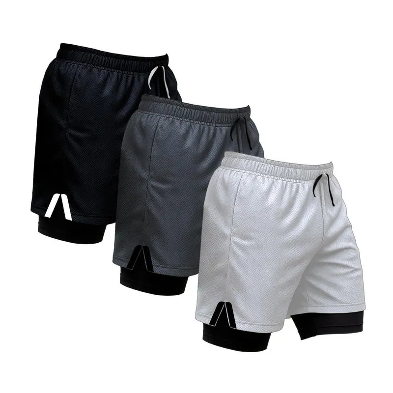 Kit 3 Shorts Masculinos Esportivos 2 em 1 com Faixa Lateral e Ajuste Confortável