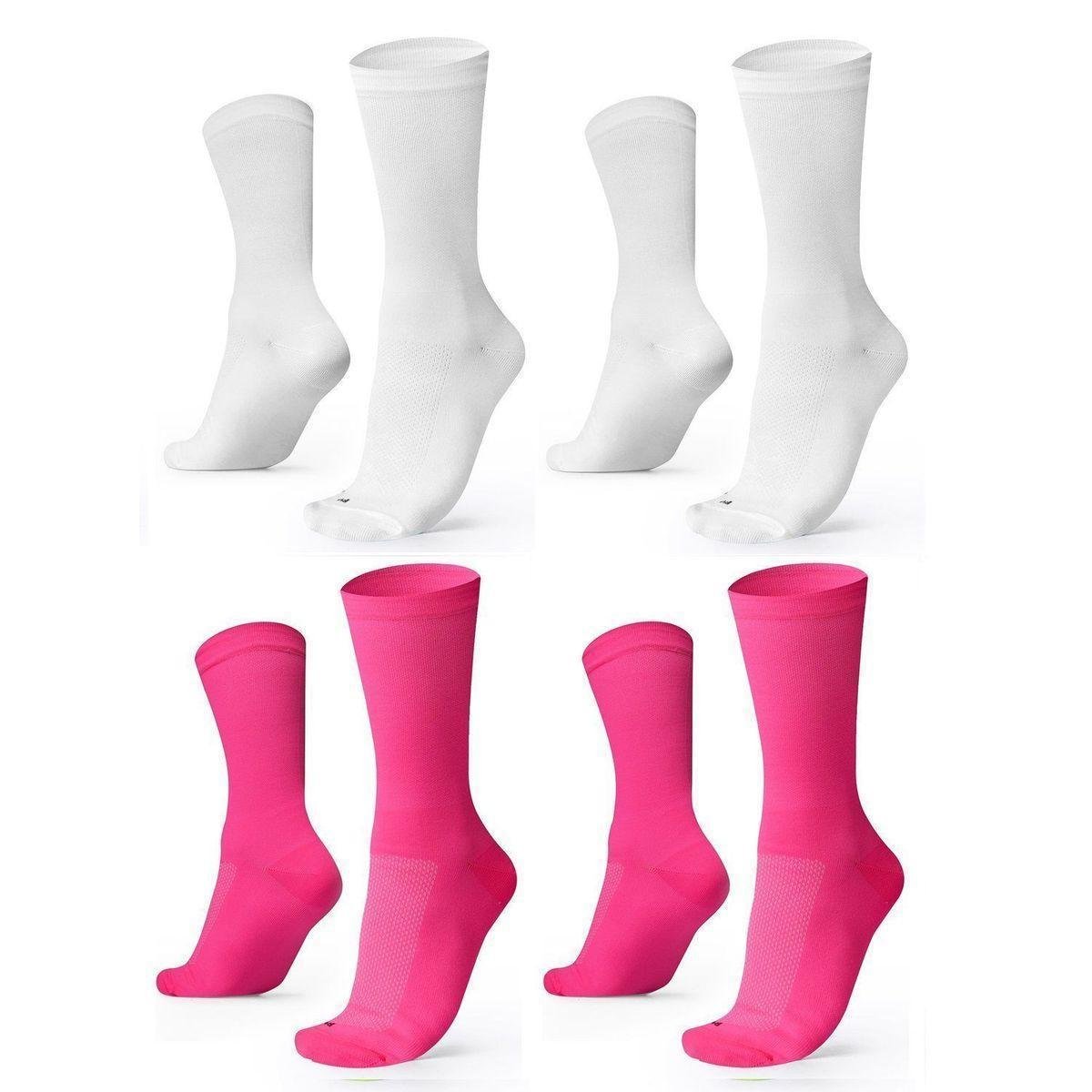Kit 04 Pares Meia De Corrida Lisas B.V. BRANCO/ROSA 36-42