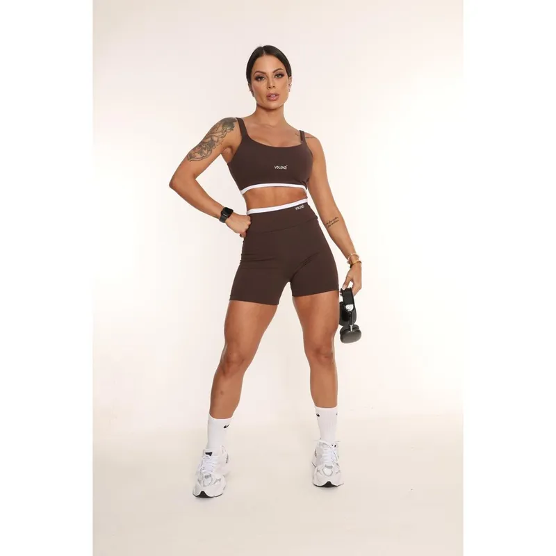 Shorts Duo Marrom Estilo E Performance! Fitness Feminino