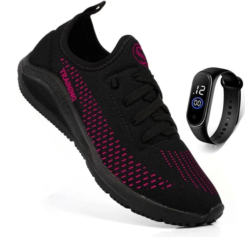 Tênis Academia Feminino Esportivo Caminhada Treino Meia Leve Treino Running Confortável + Relógio