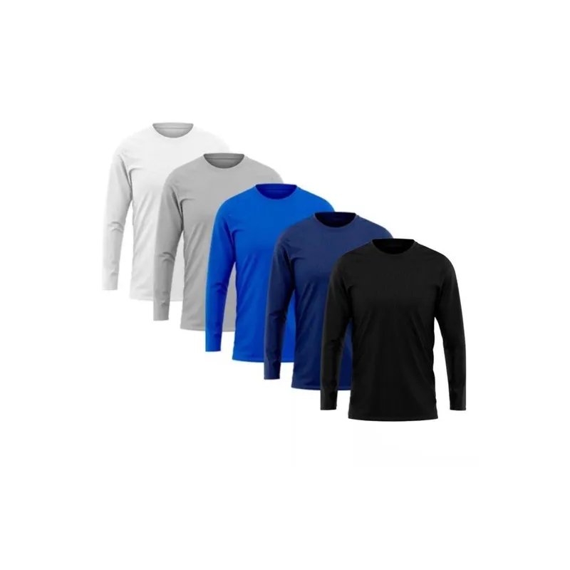 Kit Com 5 Camiseta Manga Longa Com Gola Redonda - Cores Sortidas