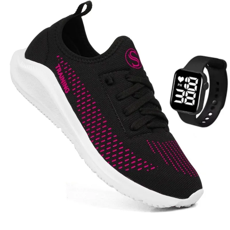 Tênis Feminino Esportivo Academia Corrida Caminhada Treino Fitness Confoto Leve Macio + Relógio