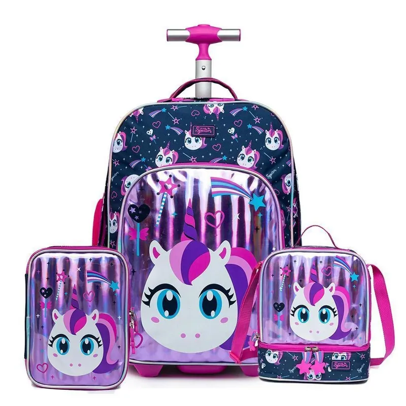 Kit Mochila de Rodinhas + Lancheira + Estojo Spector Tubarão Infantil Escolar