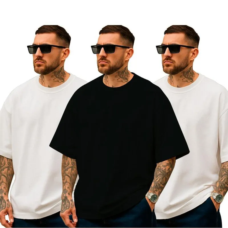 Kit 3 camisetas oversize blusão larga estilosa caimento lisa cores sólidas