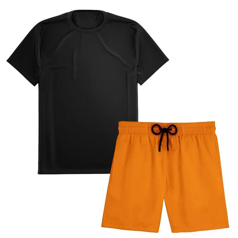 Kit Short Praia Academia Passeio Treino Laranja + Camiseta Manga Curta Masculina