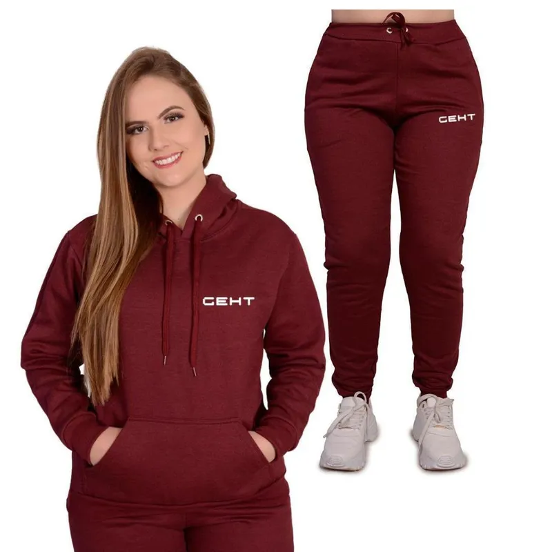 Conjunto Calça e Blusa Academia Ceht Jogger Moletom Feminino com Capuz e Bolso - METHODIC