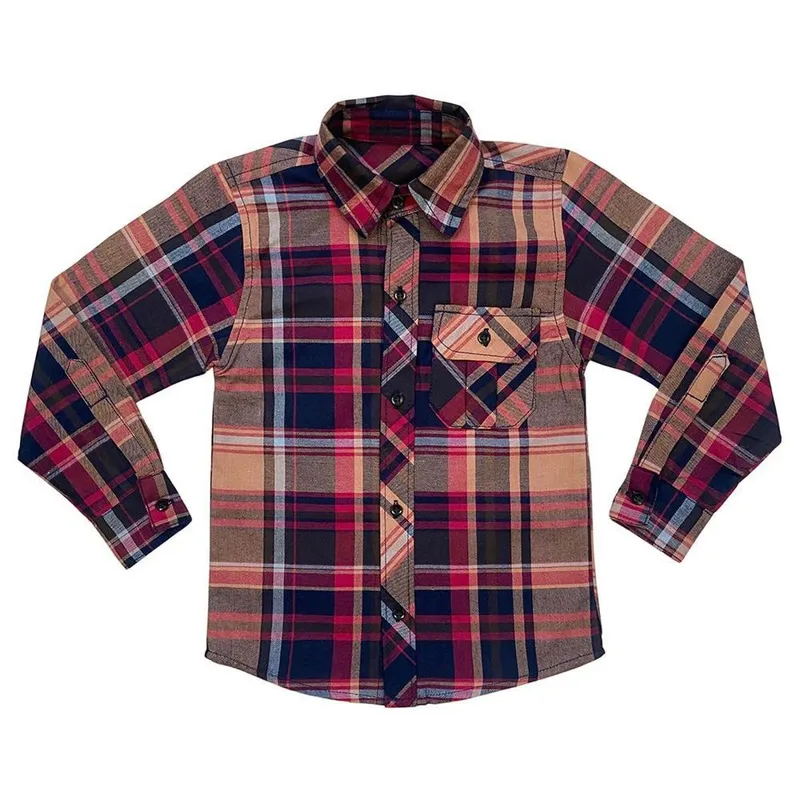 Camisa Juvenil Look Jeans Manga Longa Xadrez Flanelado - 6 - VERMELHO