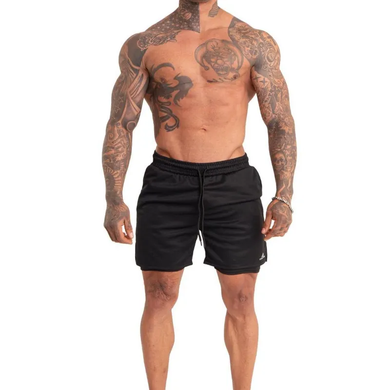Short Duplo 2 Em 1 Masculino Bolso Interno Para Academia Treino Corrida Fitness Anti Odor Uv