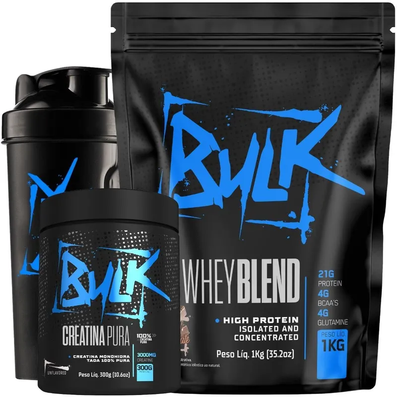 Kit Whey Protein 1kg + Creatina 100% Pura 300g + Shaker