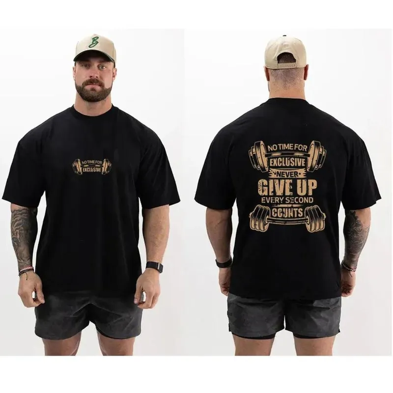 Camiseta Oversized Treino Musculação Give Up Algodão