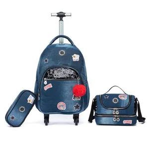 Mochila Rodinhas Feminina Estojo Lancheira Espaçosa Escola Resistente